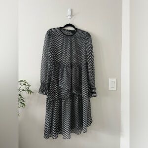 Black and White Polka Dot Ruffle Dress | Women’s: M (unlined)